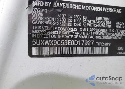 2014 BMW X3 xDrive28I из США, поврежденный, VIN 5UXWX9C53E0D17927